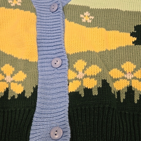 VINTAGE SUPPLY SPLIT NECK FLORAL CARDIGAN .SIZE SMALL. MADE IN THE U.K. FLOWERS - Picture 9 of 13